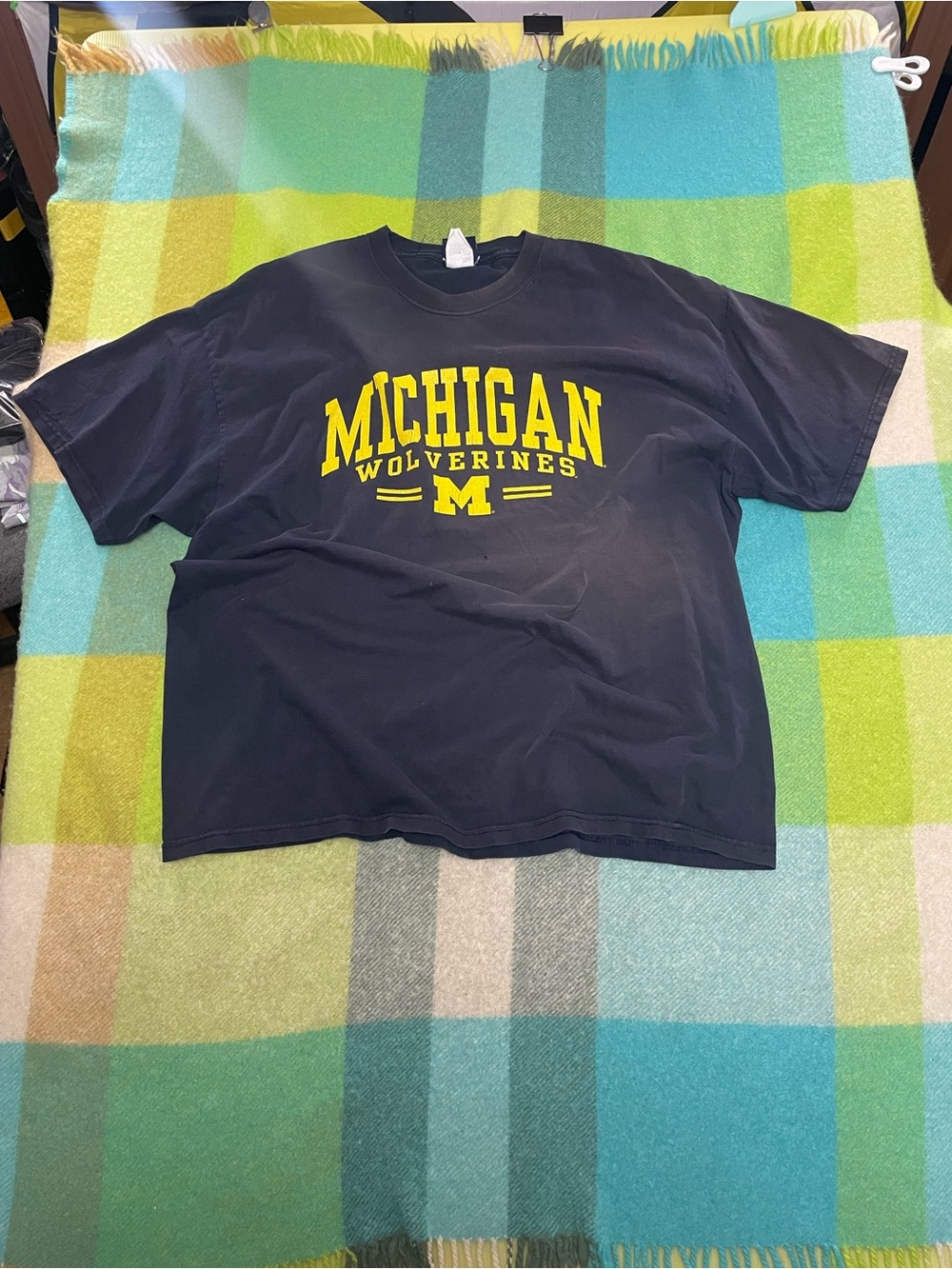 Vintage Sun Faded Distressed Michigan Wolverines Navy Tee